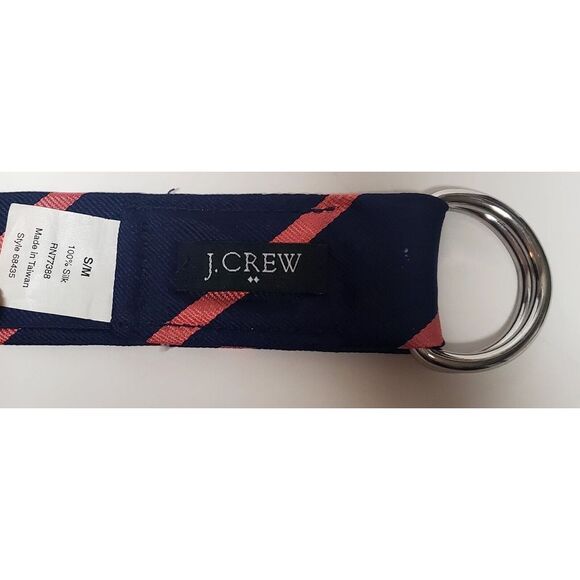 J. Crew Tie Belt 100% Silk Diagonal Print Navy & Salmon D Ring 68435 WOM SM/MED - Picture 7 of 8